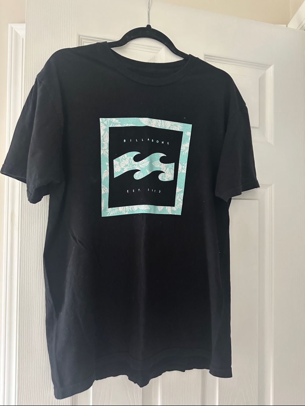 Billabong Black Short-Sleeve Tee with Teal Wave Graphic